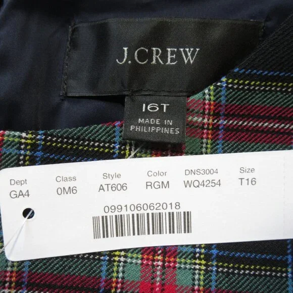 NWT J.Crew Belted Sheath Dress in Red Green Multi Black Steward Tartan Dress 16T